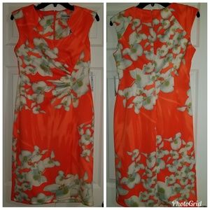 Orange Floral Print Sheath Dress